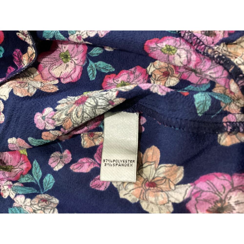 Neiman Marcus Floral Peplum Blouse Long Sleeve Navy L - Picture 6 of 6